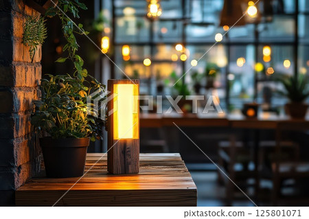Warm lights create cozy cafe vibes 125801071