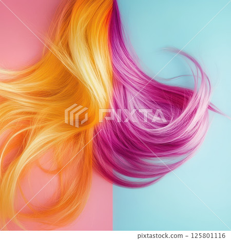 Vibrant colorful hair on contrasting backgrounds 125801116