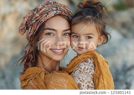 Mother and child share joyful moment in nature Mother and child share joyful moment in nature 125801141