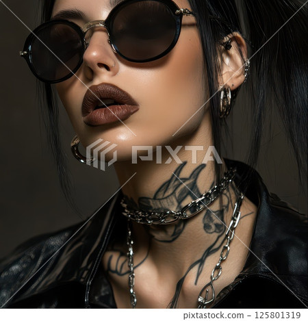 Model flaunts urban style and bold accessories 125801319