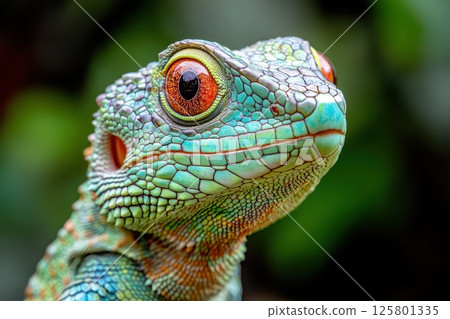 Vibrant lizard shows colorful features Vibrant lizard shows colorful features 125801335