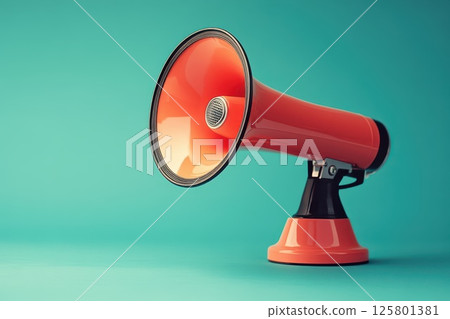 Teal backdrop highlights vintage megaphone 125801381