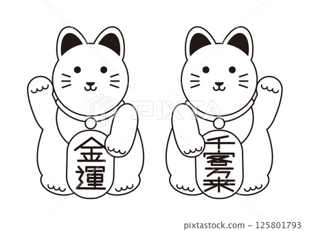 Cute maneki-neko black and white vector illustration Cute maneki-neko black and white vector illustration 125801793
