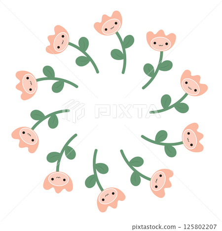 Pretty wreath with cute kawaii flower. Pretty wreath with cute kawaii flower. 125802207
