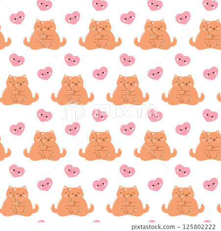 Seamless pattern with cute kawaii cat and heart. Cartoon characters. Seamless pattern with cute kawaii cat and heart. Cartoon characters. 125802222