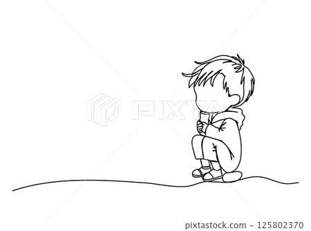Cute little boy. One line drawing vector illustration. Cute little boy. One line drawing vector illustration. 125802370