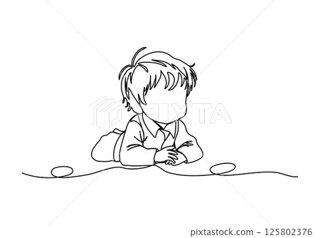 Cute little boy. One line drawing vector illustration. 125802376