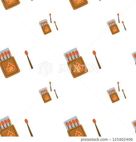 A box of matches seamless pattern. Hiking pattern, seamless camping pattern. A box of matches seamless pattern. Hiking pattern, seamless camping pattern. 125802406