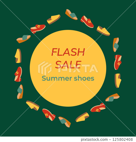 Flash sale banner with summer shoes. 125802408