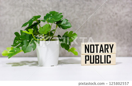 The text "NOTARY PUBLIC" on wooden blocks and a beautiful background The text "NOTARY PUBLIC" on wooden blocks and a beautiful background 125802557