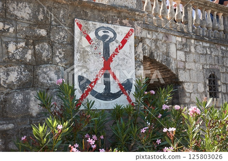 No docking sign on the shore No docking sign on the shore 125803026
