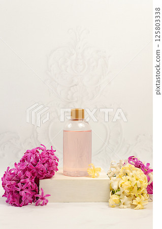 Spa and wellness composition with aromatic rose water and hyacinths, aromatherapy and skin care, lifestyle and organic cosmetics concept, spa salon advertising and business card,elegant beauty concept 125803338