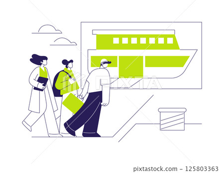 Getting on a boat abstract concept vector illustration. Getting on a boat abstract concept vector illustration. 125803363