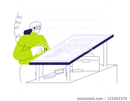 Wood door milling abstract concept vector illustration. Wood door milling abstract concept vector illustration. 125803378