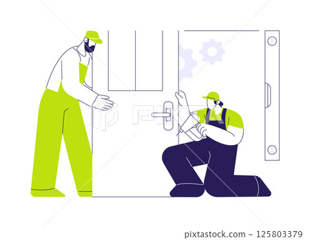 Interior door assembling abstract concept vector illustration. Interior door assembling abstract concept vector illustration. 125803379