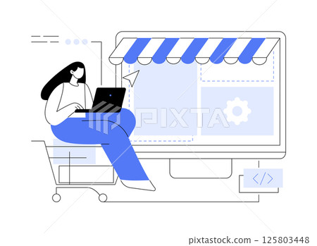 Creating online shop isolated cartoon vector illustrations. Creating online shop isolated cartoon vector illustrations. 125803448
