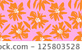 現代無縫圖案，有粉紅色和橙色的花朵。背景 125803528