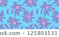 現代無縫圖案，淺藍色背景上有薰衣草花。背景 125803531