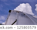 tomato greenhouses against the blue sky 125803579