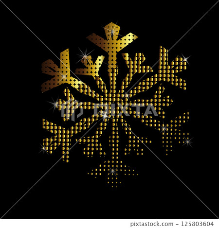 Golden beautiful snowflake on a black background. hand drawing. Not AI, Vector illustrations. 125803604
