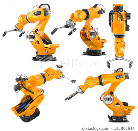 Robotic Arms different front, top, side views. 3D rendering 125803614