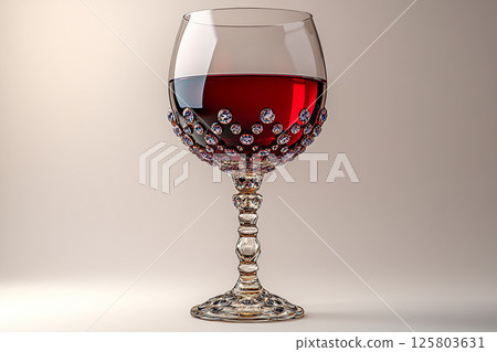 Elegant Wine Glass filled with red wine on white background. Rocco Renaissance style. 125803631