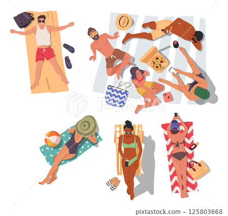 People rest on beach enjoying sunbathing lazy summer time activity on tropical resort on vacation People rest on beach enjoying sunbathing lazy summer time activity on tropical resort on vacation 125803668