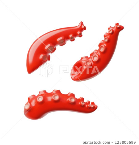 Octopus cut legs 3D cartoon vector illustration set, ocean animal meat product ready for cooking, healthy seafood menu Octopus cut legs 3D cartoon vector illustration set, ocean animal meat product ready for cooking, healthy seafood menu 125803699
