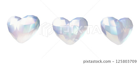 Diamond heart 3D vector icons set, realistic shine gem stone, view from different angles, crystal jewelry love symbol 125803709