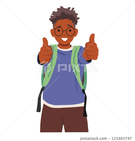 Happy nerd boy cartoon geek student character smiling gesturing thumbsup isolated on white Happy nerd boy cartoon geek student character smiling gesturing thumbsup isolated on white 125803747