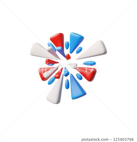 3D vector patriotic fireworks for Independence Day of the USA in red, blue and white colors. 125803786