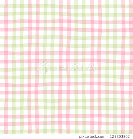 Pink Sage Green Plaid Gingham Check Hand Drawn Background Pattern Overlay 125803802