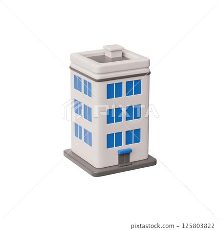 Three floors building 3D vector icon, isometric house apartment isolated, real estate and government construction icon 125803822