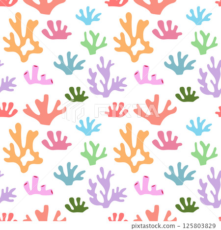 Colorful coral seamless pattern on white background 125803829