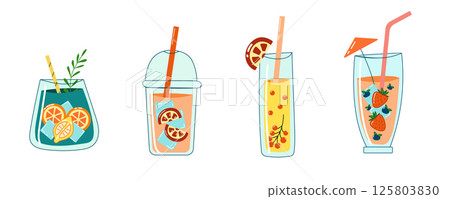 Set of summer coctails. Fresh summer drinks. 125803830