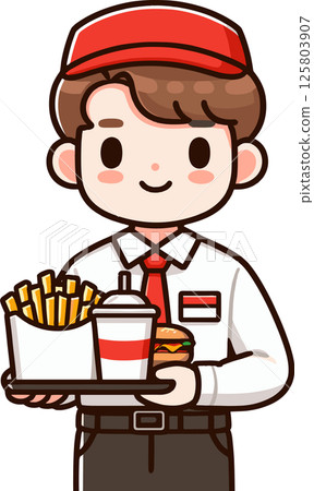 速食店店員的插圖 125803907
