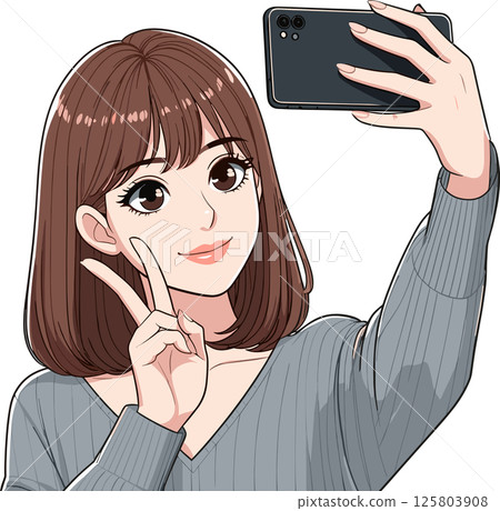 一位女士正在自拍的插圖 125803908