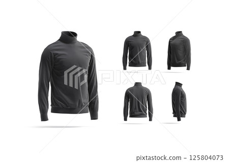 Blank black turtleneck sweater mockup, different views 125804073