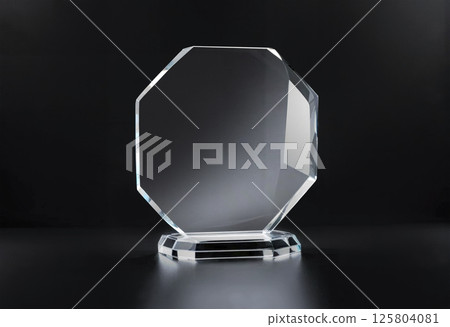 Blank octagon glass award mockup on dark background, ai generated 125804081