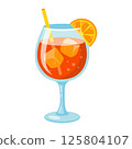 Vector illustration of refreshing summer cocktail with orange slice and ice cubes in elegant glass 125804107