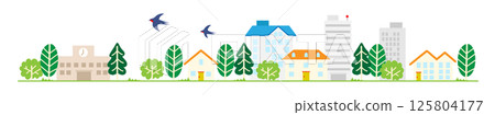 Urban residential area, simple buildings and nature Urban residential area, simple buildings and nature 125804177