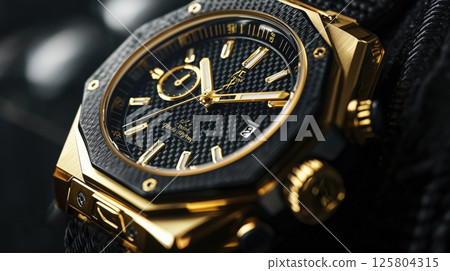 Luxury gold and carbon sports watch 125804315