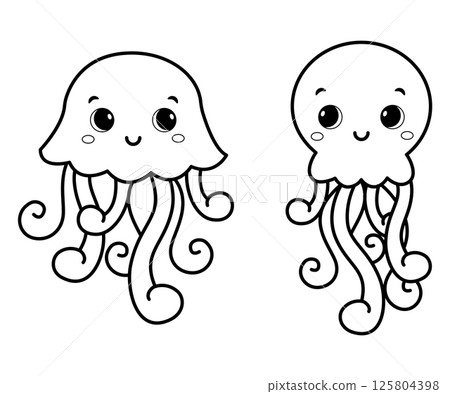 Cartoon jellyfish. Coloring page. Vector cute illustrations Cartoon jellyfish. Coloring page. Vector cute illustrations 125804398