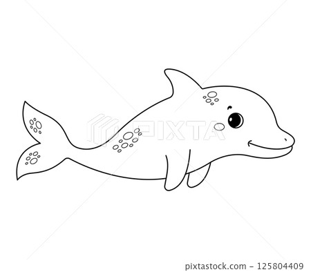 Cartoon dolphin. Coloring page. Vector cute illustrations 125804409