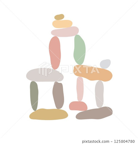 Zen stones cairns simple hand drawn illustration clipart symbolizing balance, harmony, and meditation, perfect minimalist concept for wellness, spa, relaxation, mindfulness, peaceful lifestyle themes 125804780