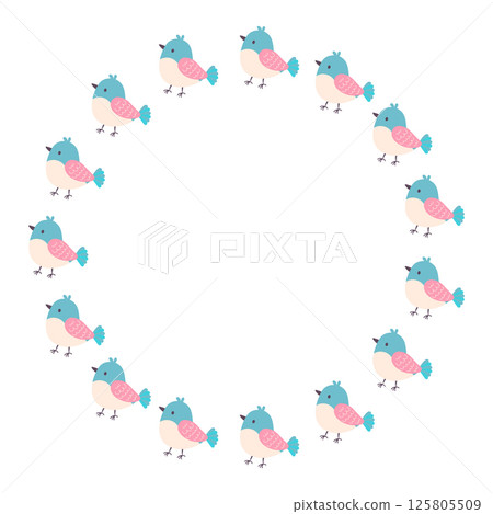 Round frame, funny birds. Vector illustration in flat style Round frame, funny birds. Vector illustration in flat style 125805509