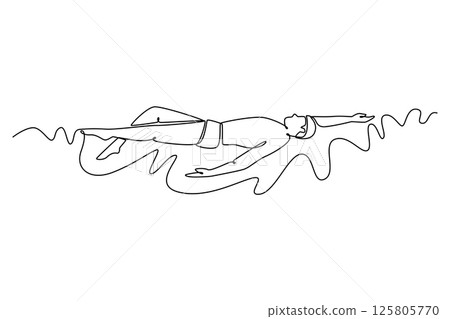 Continuous one line drawing professional swimmer in goggles and cap swimming in backstroke or back crawl style during training in pool on sunny day. Single line draw design vector graphic illustration Continuous one line drawing professional swimmer in goggles and cap swimming in backstroke or back crawl style during training in pool on sunny day. Single line draw design vector graphic illustration 125805770