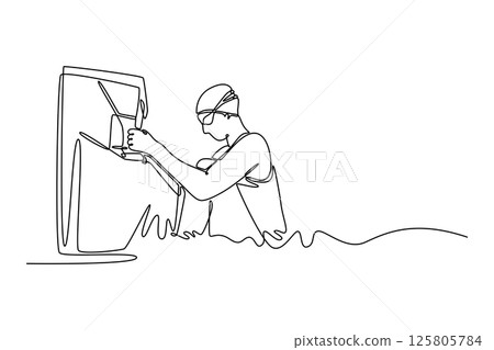 Single one line drawing beauty woman swimmer getting ready to swim in swimming pool near starting block. Focused and ready for competitive race. Continuous line draw design graphic vector illustration Single one line drawing beauty woman swimmer getting ready to swim in swimming pool near starting block. Focused and ready for competitive race. Continuous line draw design graphic vector illustration 125805784