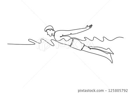 Continuous one line drawing male swimmer in goggles and cap perform butterfly stroke style in swimming pool. Water sport for competition, race, training. Single line design vector graphic illustration Continuous one line drawing male swimmer in goggles and cap perform butterfly stroke style in swimming pool. Water sport for competition, race, training. Single line design vector graphic illustration 125805792