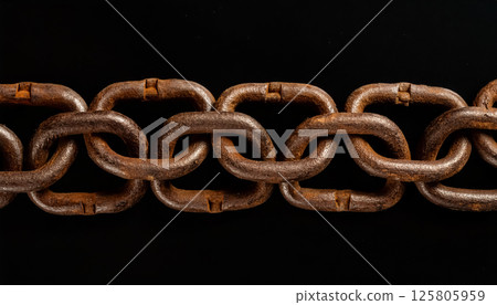 Close-up of a rusty iron chain / A visual symbol of strength and the passage of time Close-up of a rusty iron chain / A visual symbol of strength and the passage of time 125805959